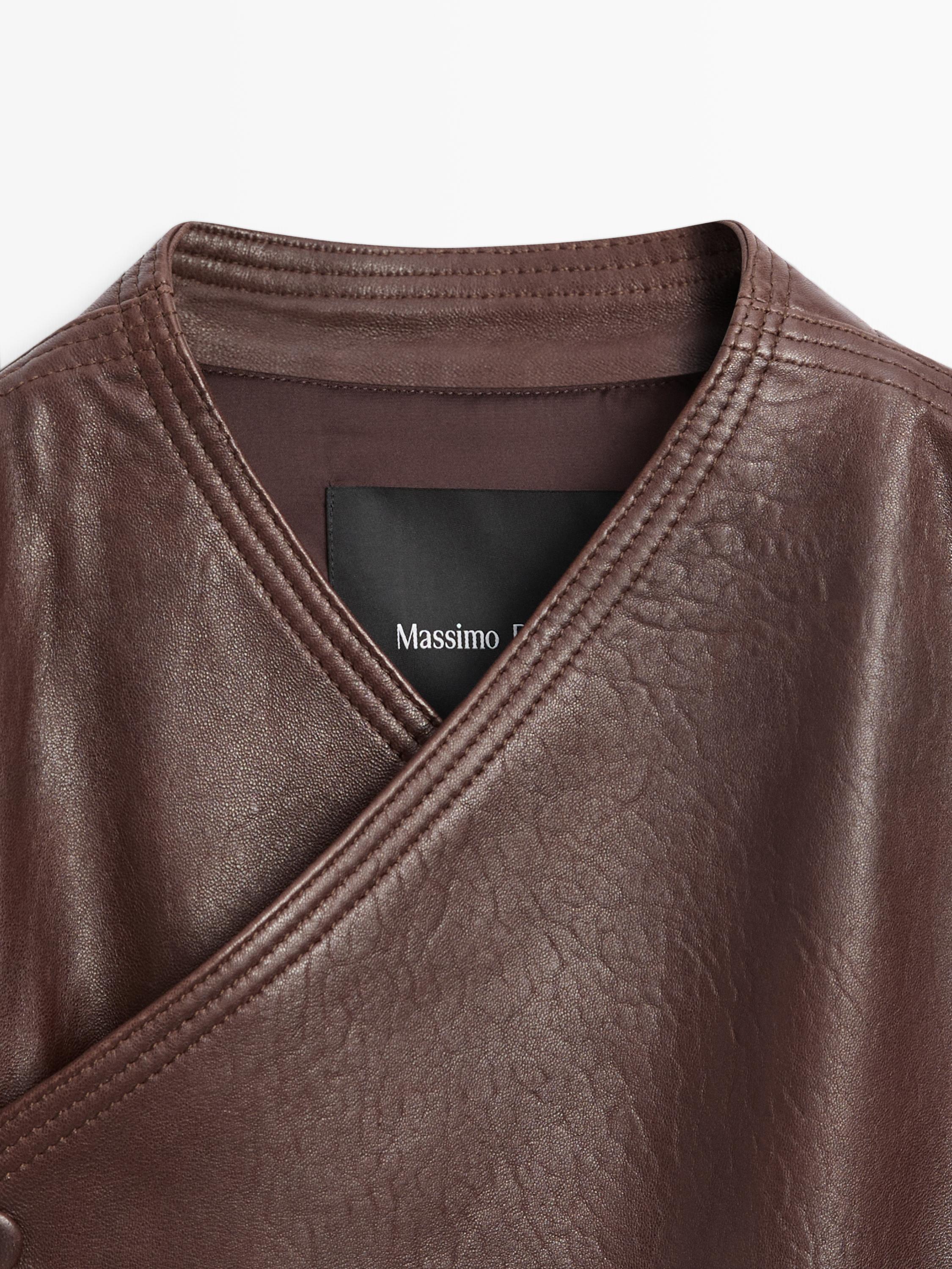 Asymmetric nappa leather bomber jacket